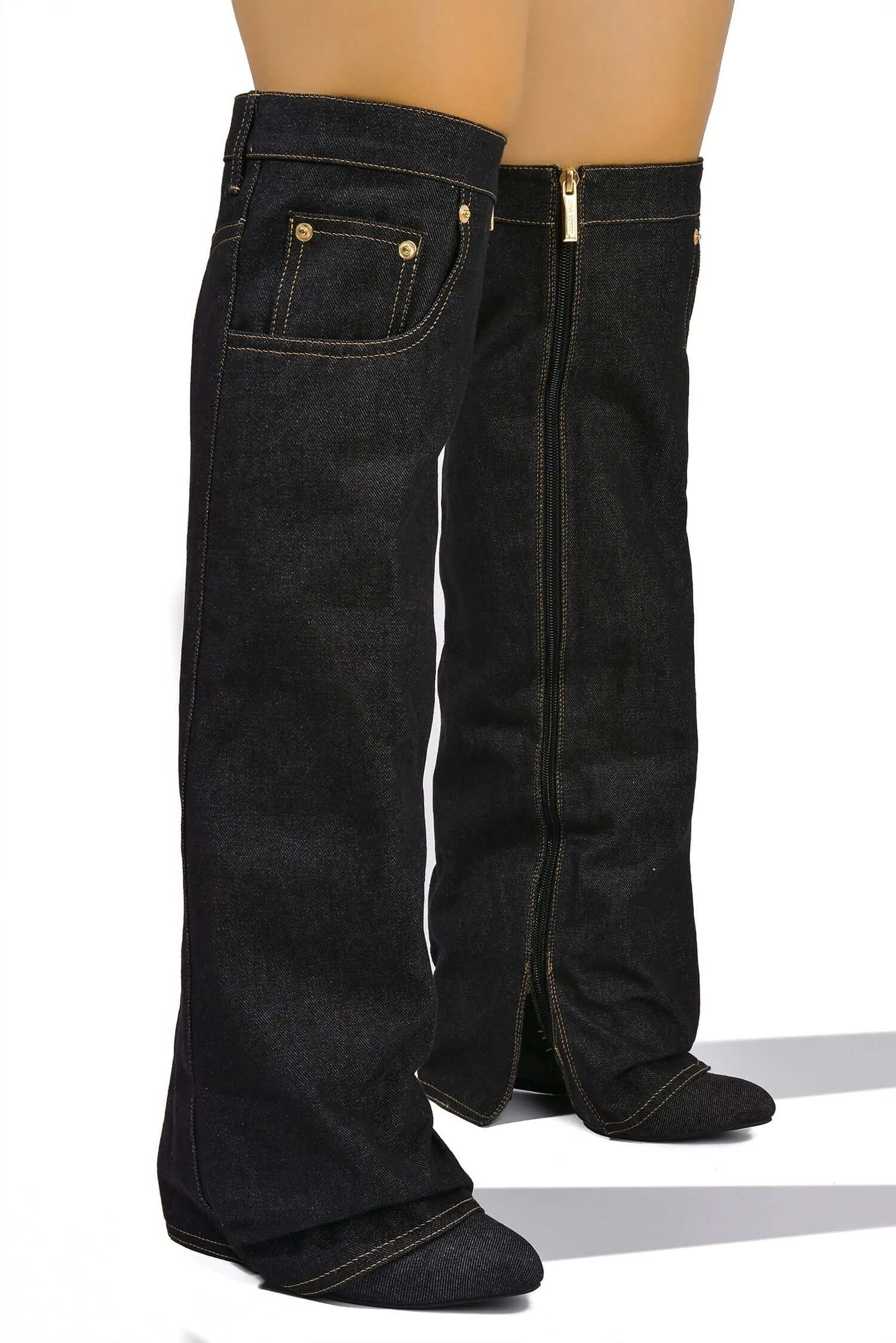 Marget -Black Denim {4&amp;quot; Block Heel ...Not a Wedge Heel}