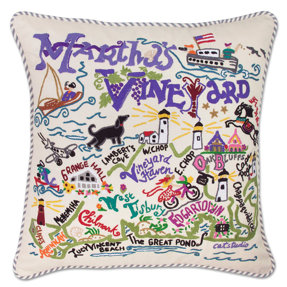 Martha&amp;#39;s Vineyard Hand-Embroidered Pillow