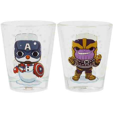 Snowman Captain America &amp;amp; Holiday Sweater Thanos Shot Glasses (2-Pack) - Marvel Collector Corps Exclusive