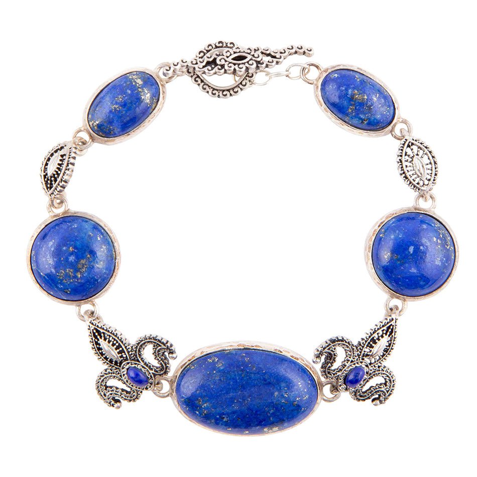 Mehndi Blue Lapis and Sterling Silver Link Bracelet