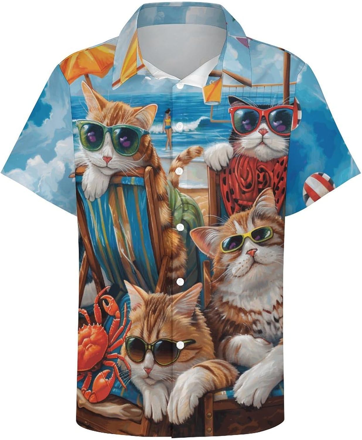 Men&amp;#39;s Hawaiian Beach Dog Cat Shirt Short Sleeve Aloha Shirt Floral Button Down Tropical Hawaii Shirts