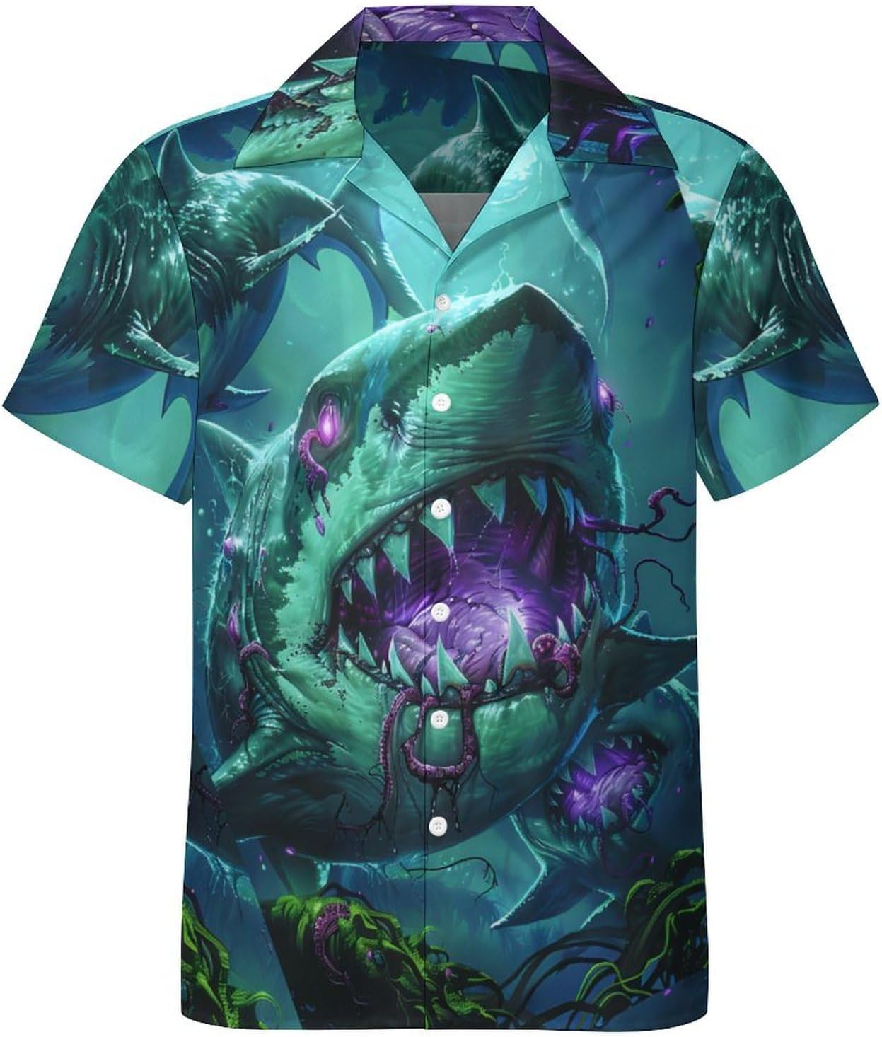 Mens Hawaiian Shark Shirts Short Sleeve Button Up Beach Summer Button Down Hawaiian Trippy Shirt for Men Women