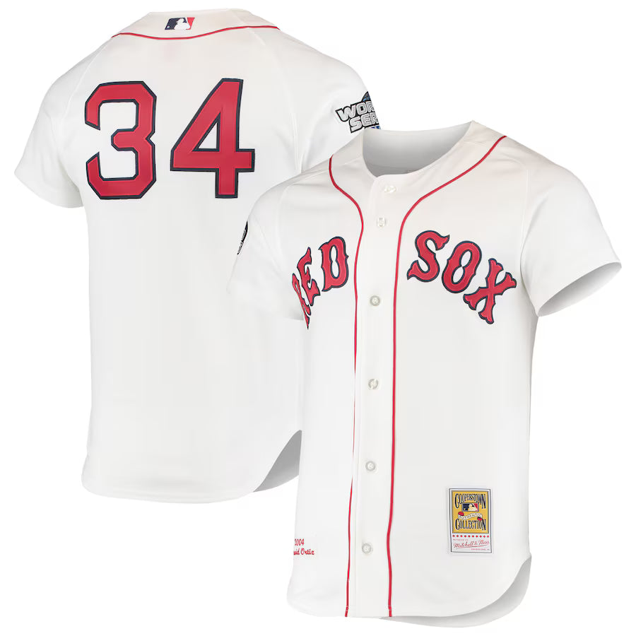 Men&amp;#39;s Boston Red Sox David Ortiz Mitchell &amp;amp; Ness White 2004 Cooperstown Collection Home Authentic Jersey