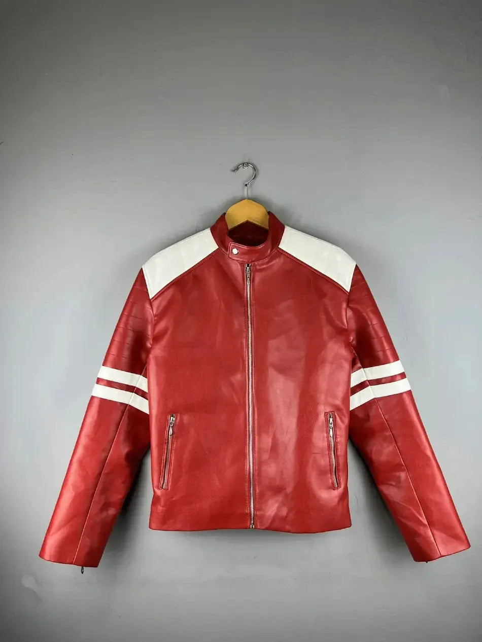 Men’s Streetwear Red Leather Jacket