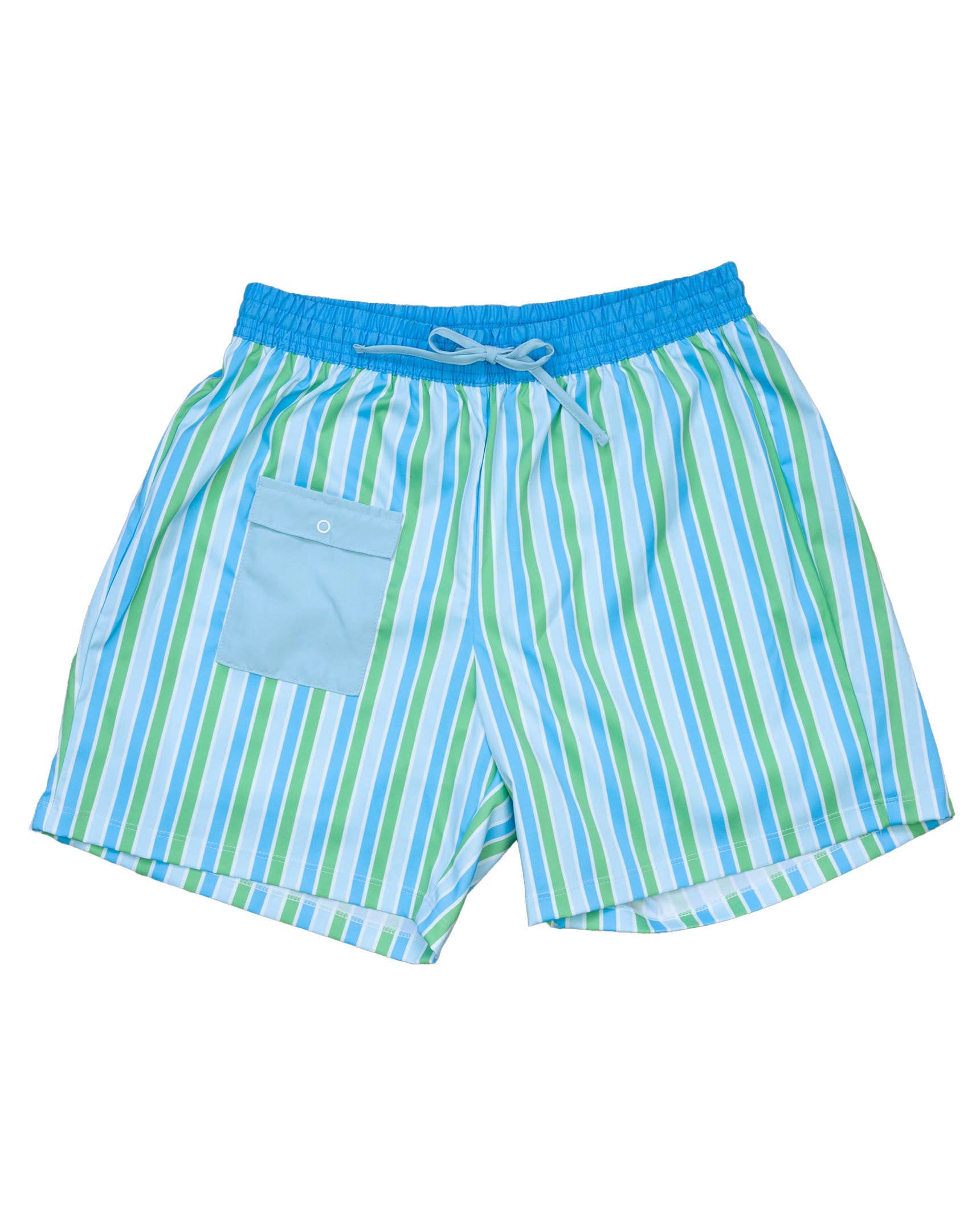 Men&amp;#39;s Blue and Green Striped Swim Trunks-FINAL SALE