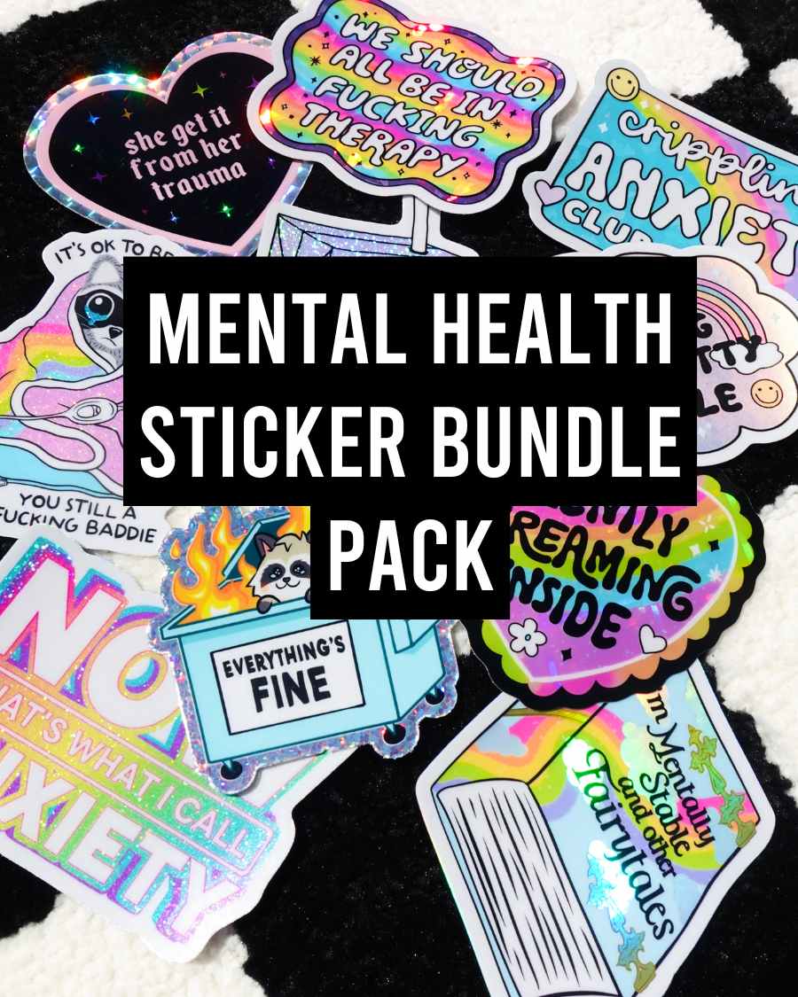 Funny Mental Health Sticker Pack –  Holographic Waterproof Vinyl Decals – Discounted Bundle of Anxiety, Therapy &amp;amp; Trauma Humor