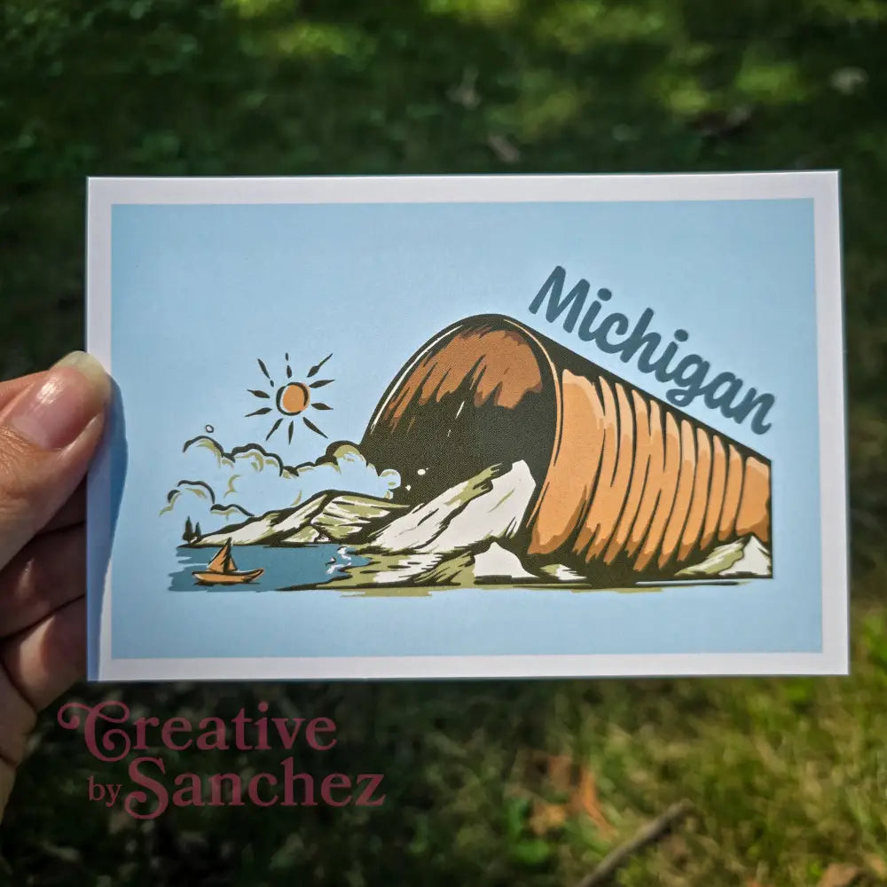 Michigan Can Postcard – Fun Great Lakes Illustration – Original Postcard by Creative By Sanchez