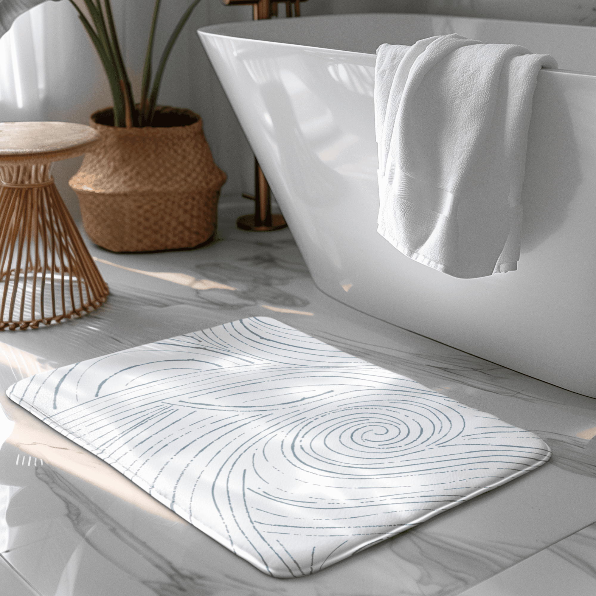 Coastal Blue &amp;amp; White Non-Slip Bath Mat