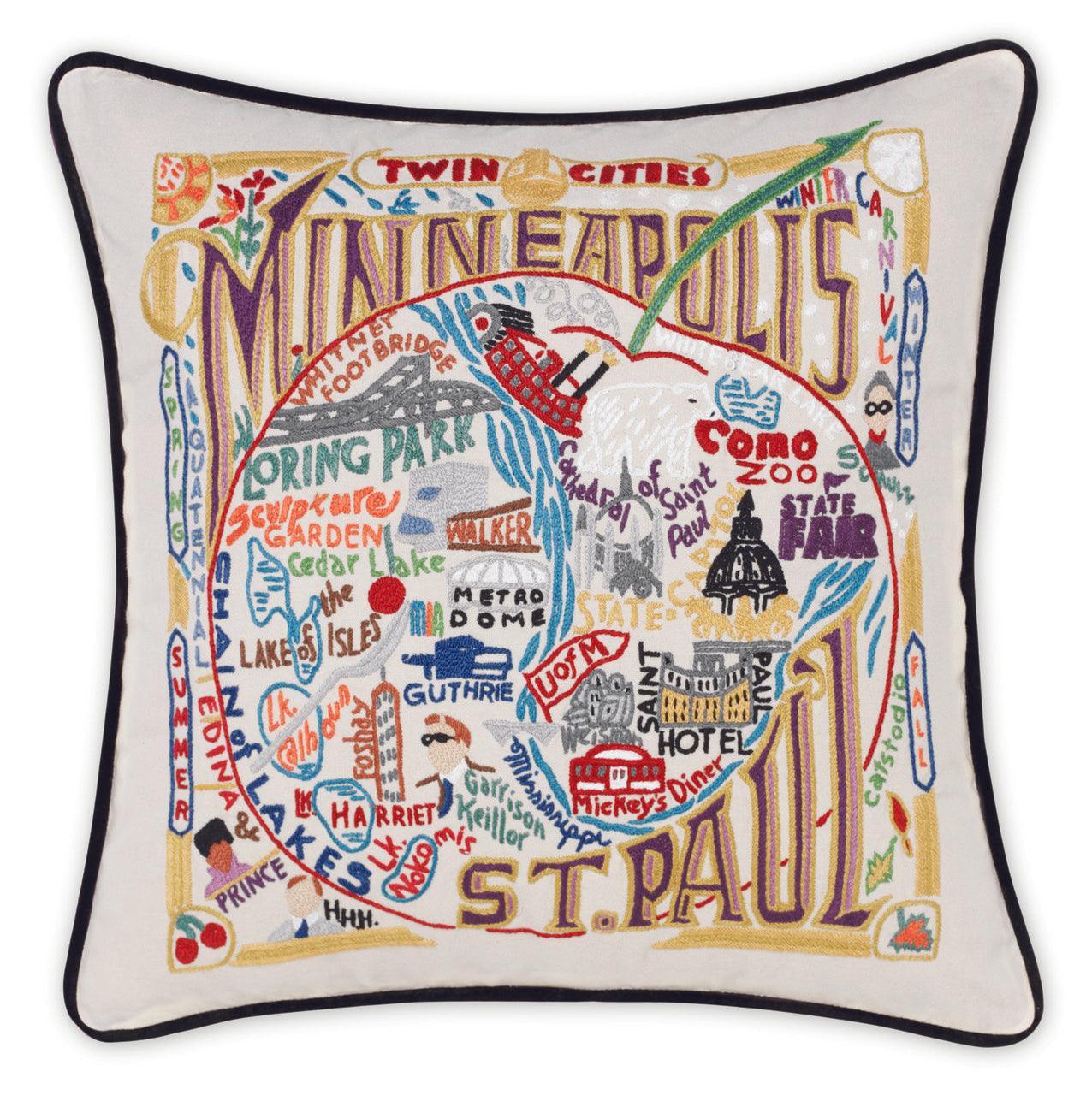 Minneapolis-St. Paul Hand-Embroidered Pillow