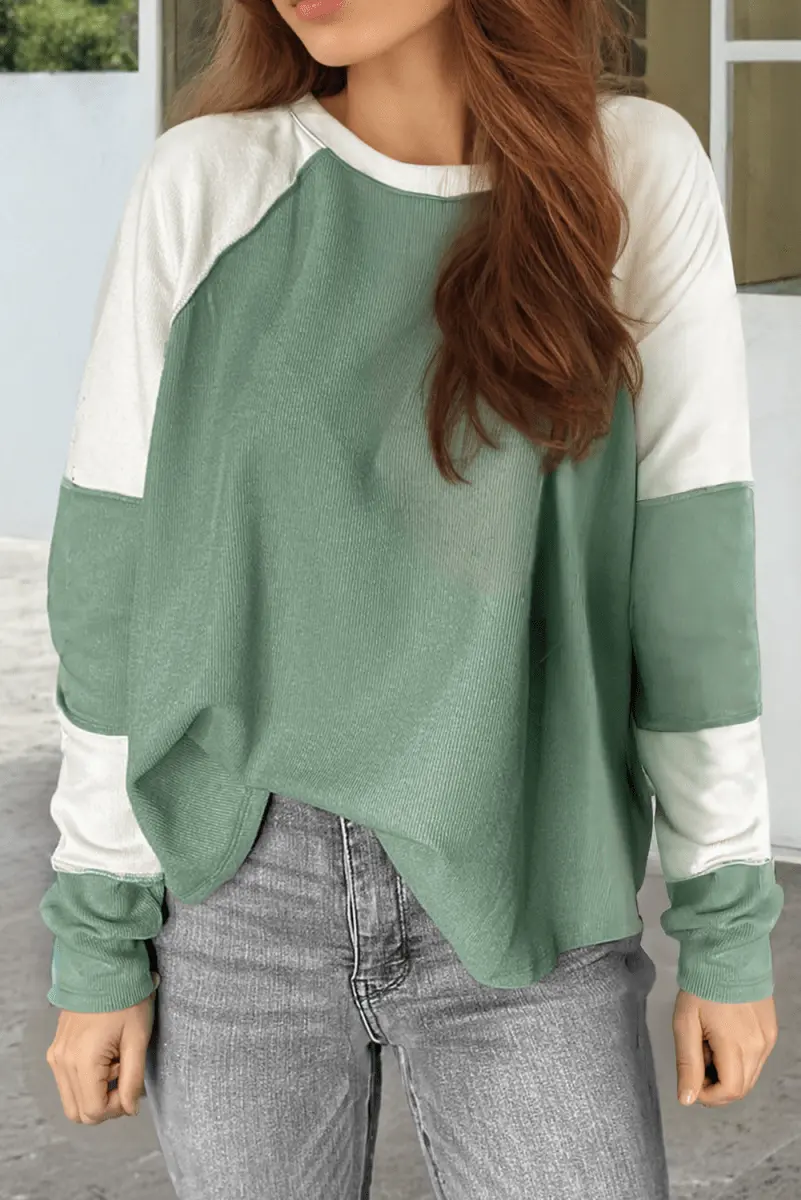Love Salve Ribbed Colorblock Top Daily Wear Women&amp;#39;s Long Sleeve Top: Soft, Casual