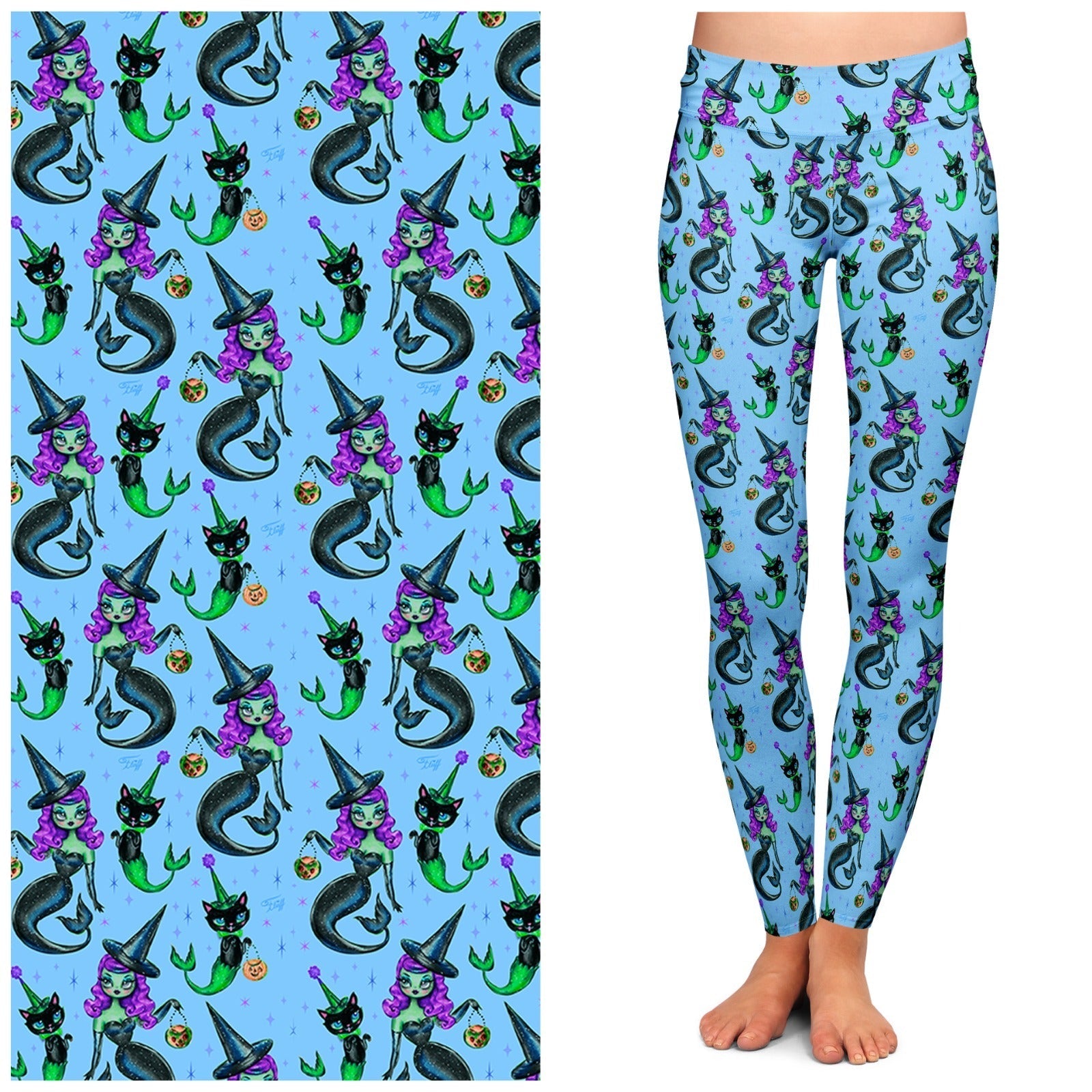 &amp;quot;MerWitch &amp;amp; Her MerCat&amp;quot; Leggings by Miss Fluff x Lipstick &amp;amp; Chrome