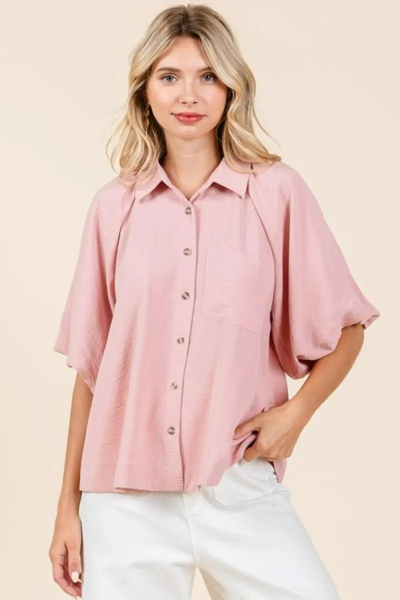 Trendsi Airflow Shirt Women&amp;#39;s Casual Button Down Top Short Sleeve Lightweight
