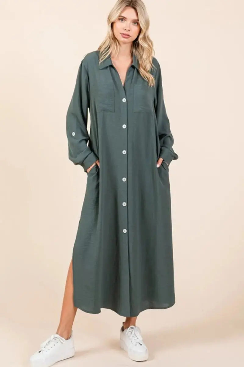 Trendsi Airflow Maxi Dress Women&amp;#39;s Casual Long Sleeve V-Neck Flowy Dress