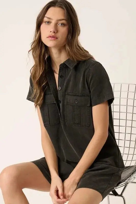 Button Detail Dress Women&amp;#39;s Casual Day Dress Short Sleeve Chic