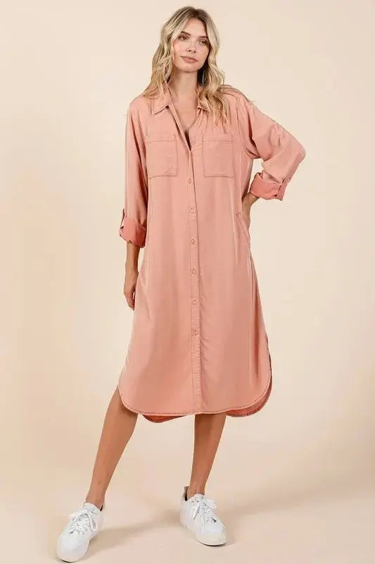 Button Down Shirt Dress Women&amp;#39;s Casual Long Sleeve Mini Dress - USA Ship