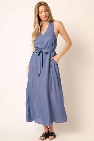 Trendsi Cross Back Maxi Dress Women&amp;#39;s Summer Casual V Neck Gown Chic