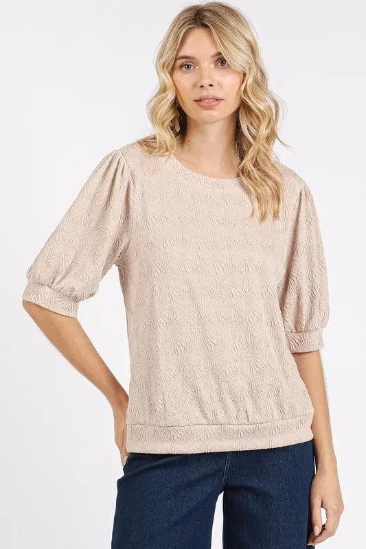 Trendsi Knit Top Women&amp;#39;s Casual Wear Short Puff Sleeve Shirt Soft &amp;amp; Stylish