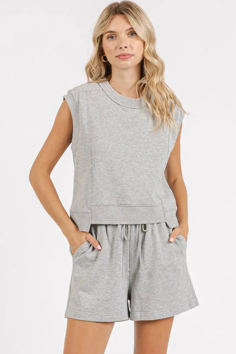 Trendsi Terry Set Women&amp;#39;s Loungewear Top &amp;amp; Shorts Set - Soft &amp;amp; Comfy