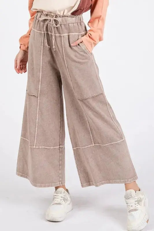 Mineral Wash Pants Women&amp;#39;s Casual Wide Leg French Terry Comfy Pants