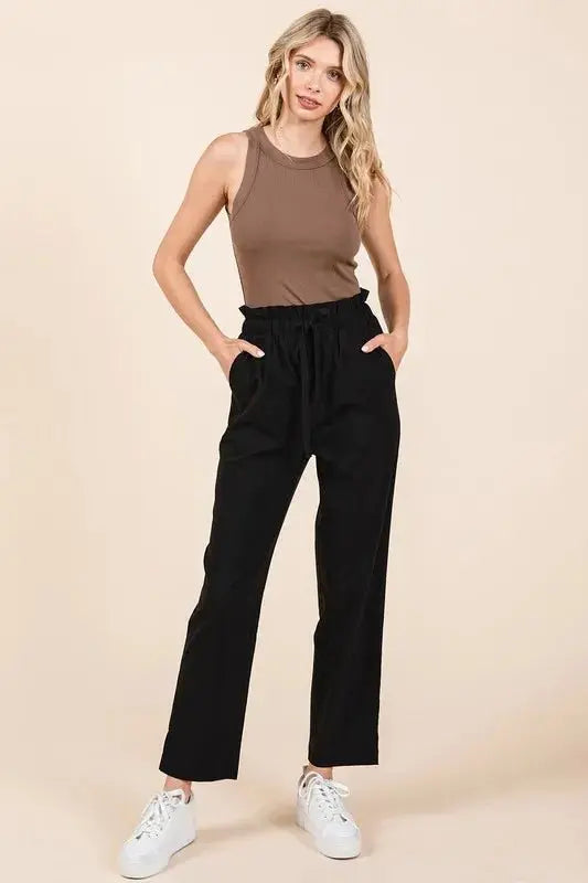 Trendsi Paperbag Waist Pants Women&amp;#39;s Work Casual Straight Leg Trousers USA Ship