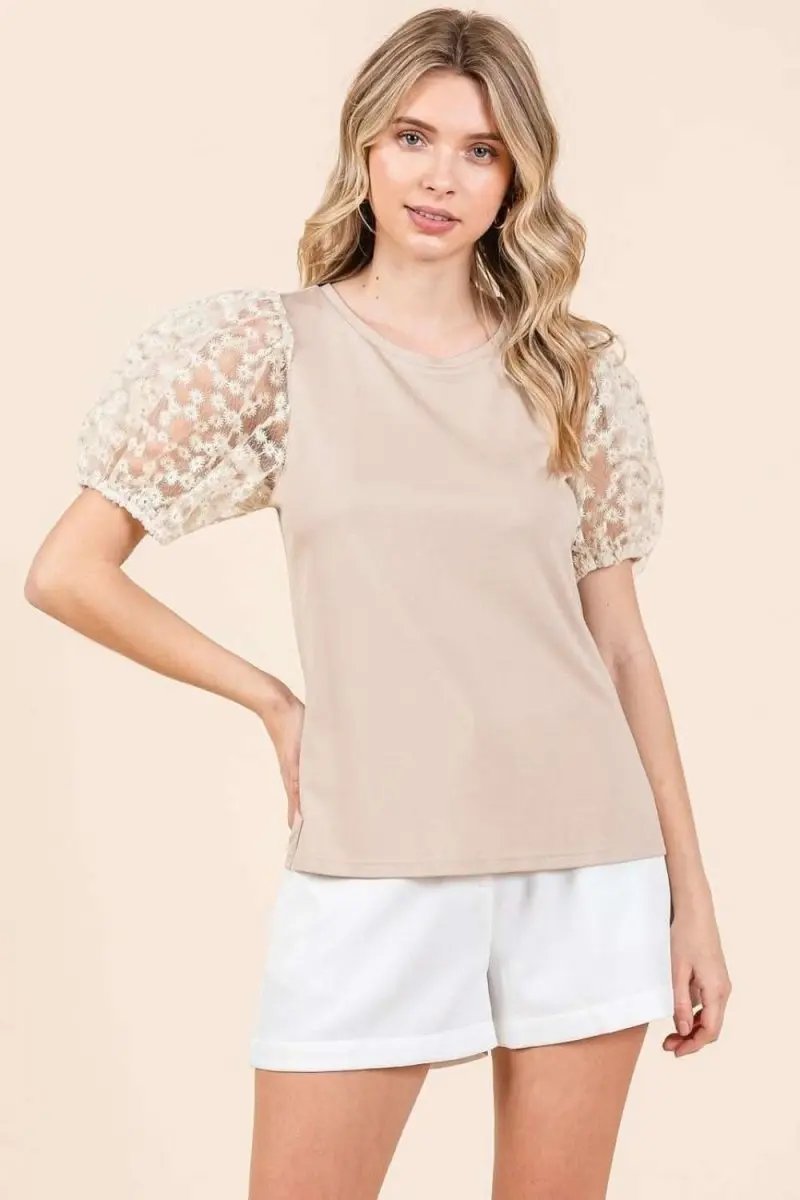 Lovesalve WS Puff Sleeve Top Women&amp;#39;s Casual Round Neck Blouse Soft, USA Ship