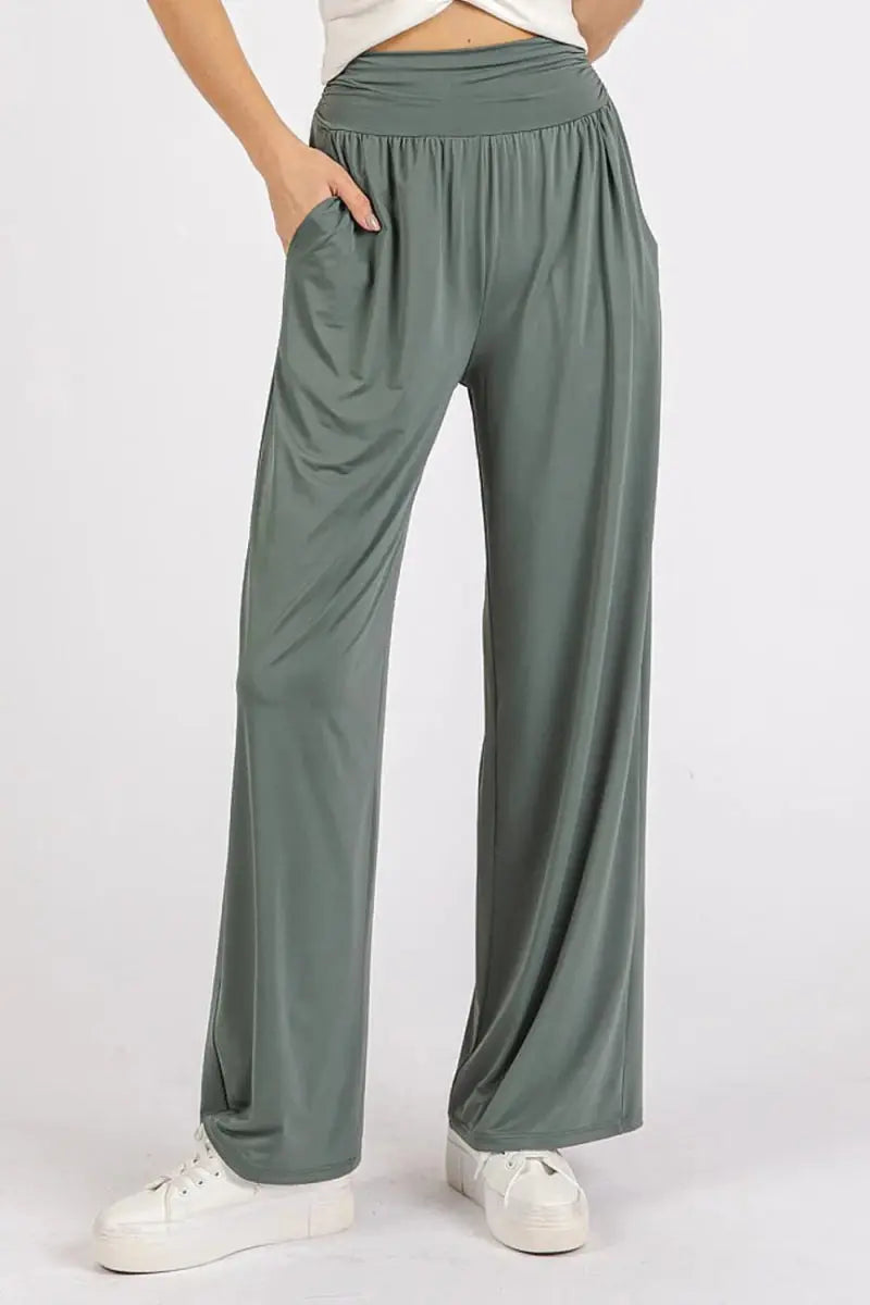 Trendsi Stretch Wide Leg Pants Women&amp;#39;s Casual Trousers with Pockets, Comfy