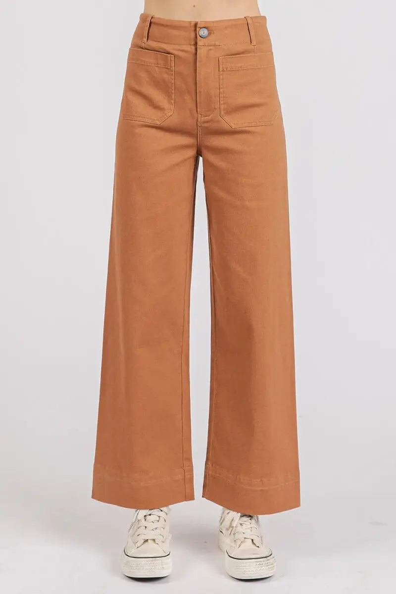 Trendsi Twill Pants Women&amp;#39;s High Rise Wide Leg Casual Bottoms USA Ship