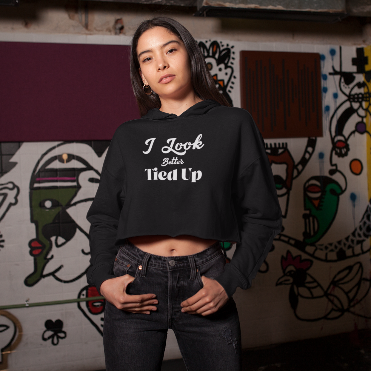 I Look Better Tied Up Women&amp;#39;s Cropped Hoodie Sweatshirt