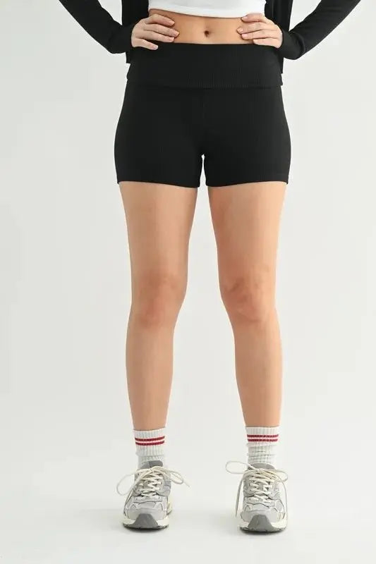 Trendsi Ribbed Foldover Shorts Women&amp;#39;s Casual Activewear - Comfy &amp;amp; USA Shipped