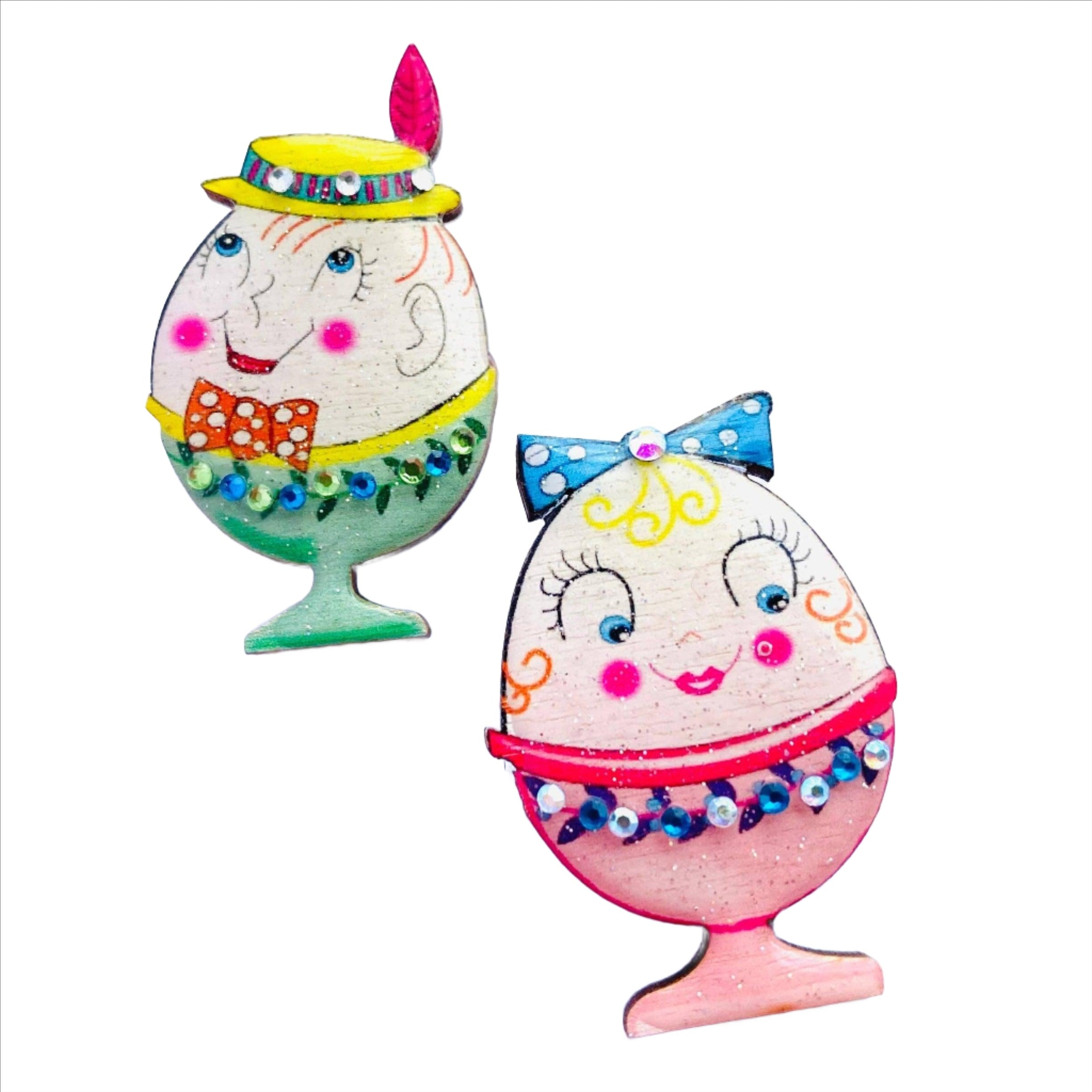 Mr &amp;amp; Mrs Egg Cup Brooches by Rosie Rose Parker