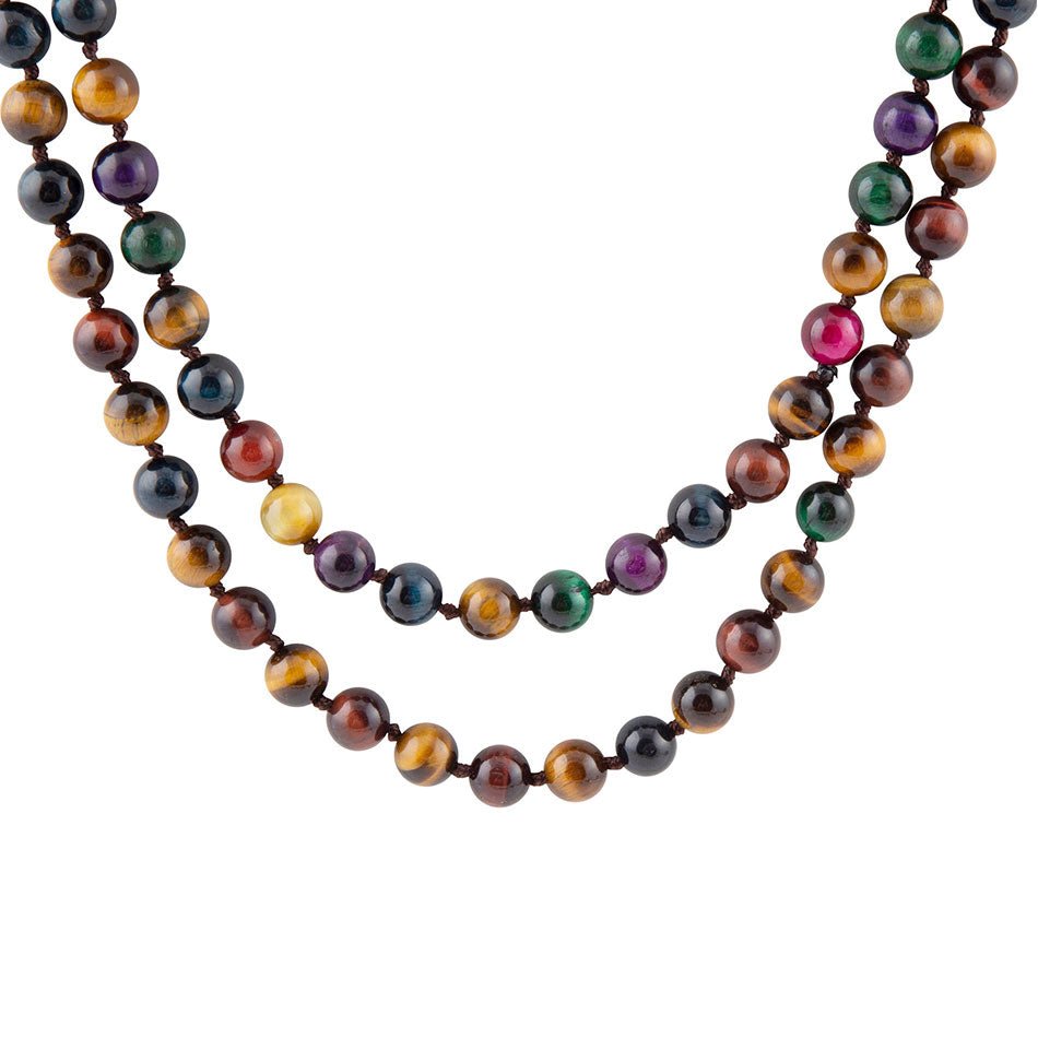 Multicolor Tiger&amp;#39;s Eye Knoted Necklace