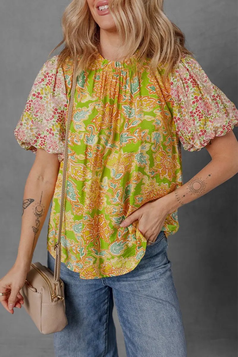 Love Salve Floral Print Blouse Women&amp;#39;s Daily Southern Belle Top Puff Sleeve Chic