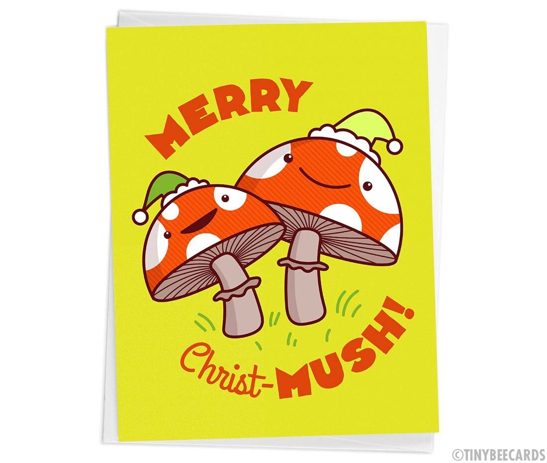 Mushroom Christmas Card &amp;quot;Merry Christ-mush!&amp;quot;