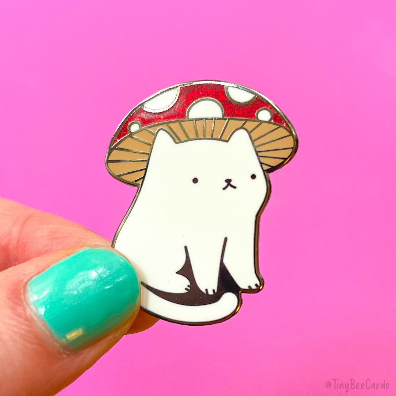 Mushroom Kitty Glitter Hard Enamel Pin