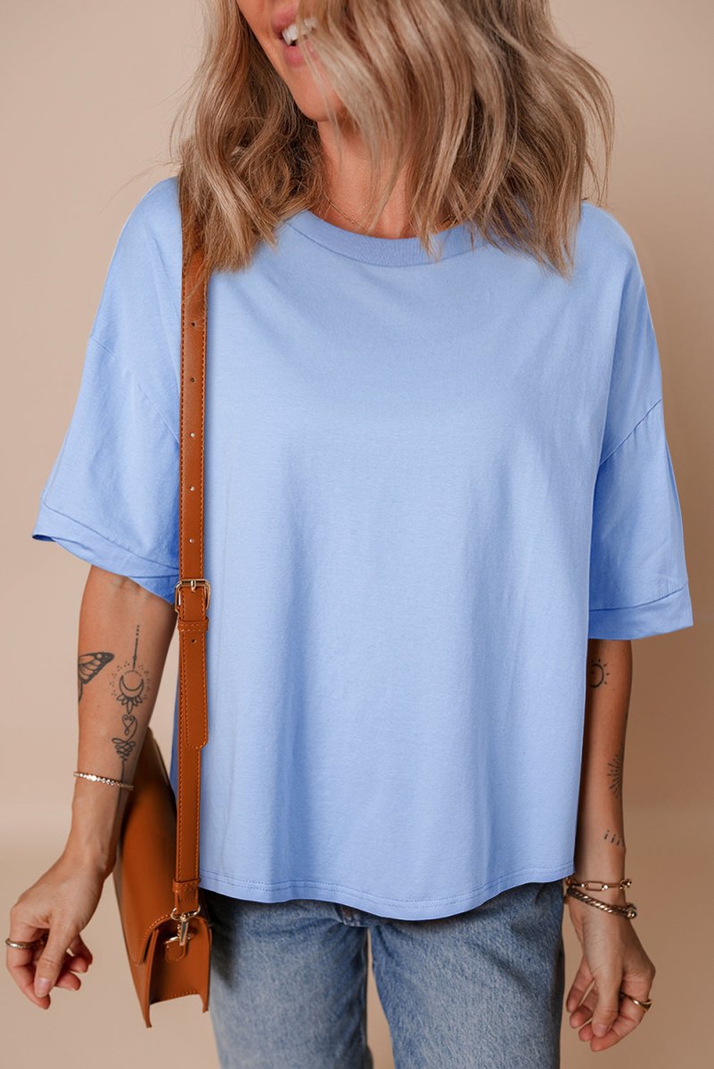 Myosotis Loose Half Sleeve Hi Low Hem T Shirt for Women