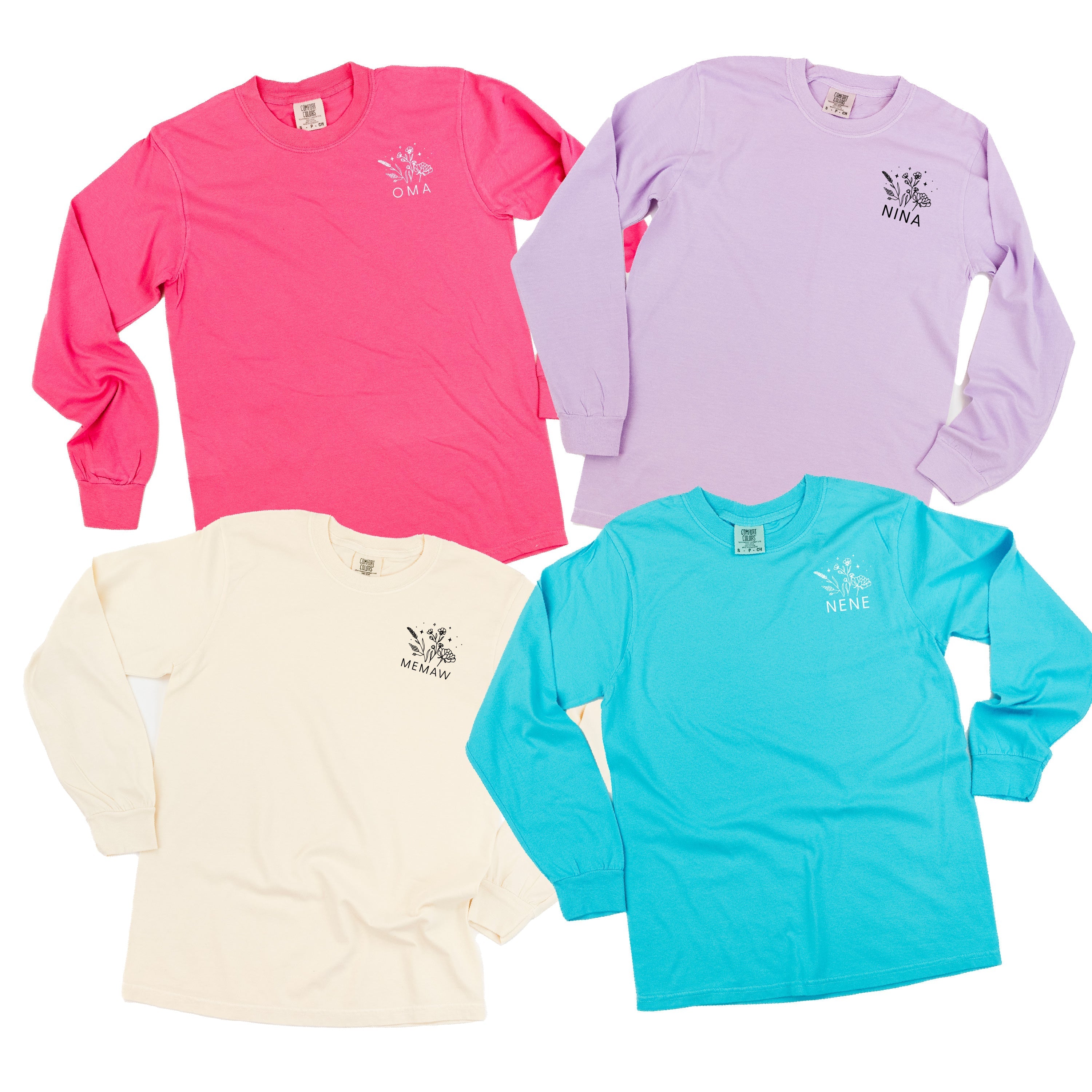 &amp;quot;_____&amp;quot; - Bouquet (pocket) - (Choose Your Name) - Long Sleeve Comfort Colors Tee