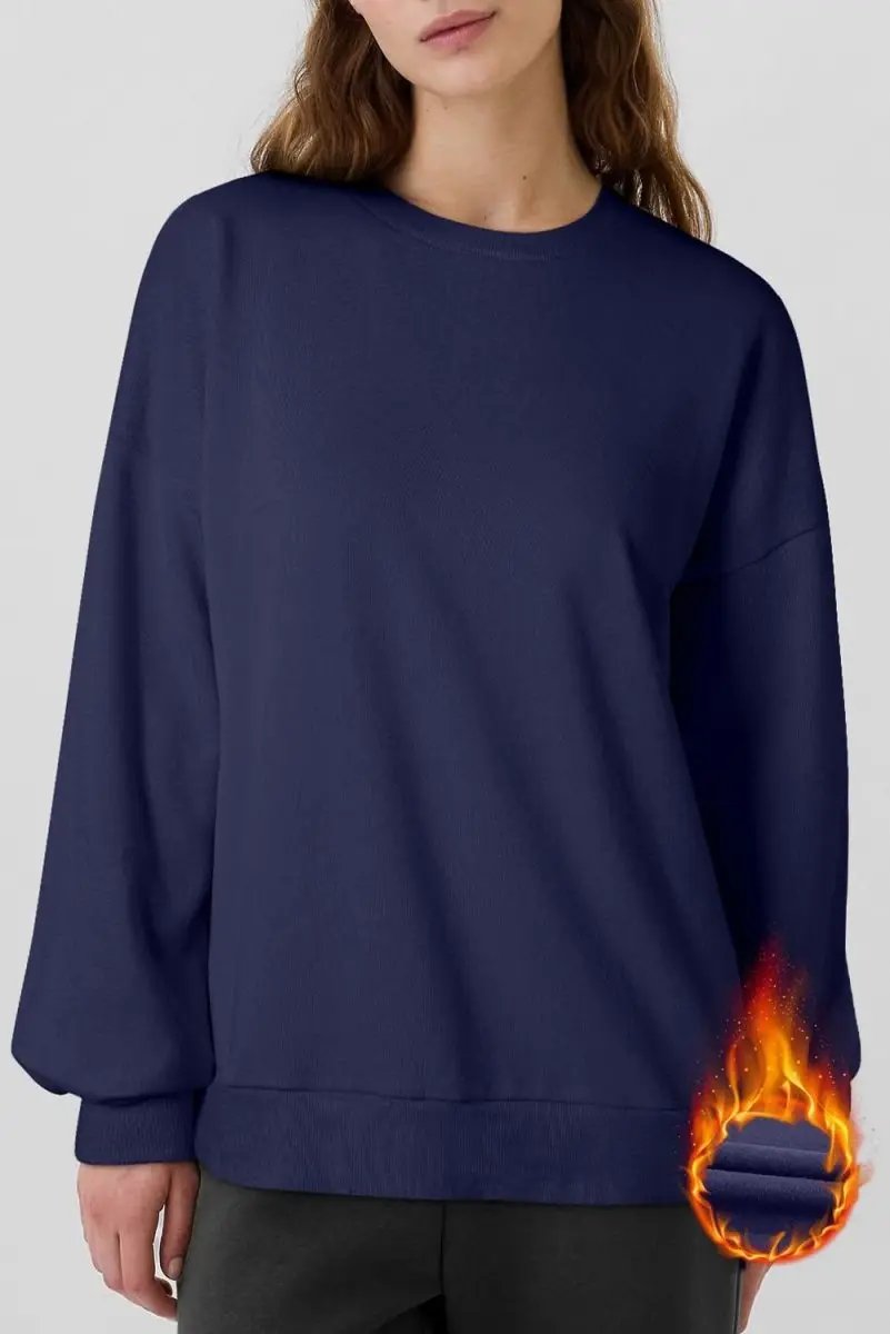 Love Salve Navy Fleece Sweatshirt Women&amp;#39;s Daily Wear High Low Top - Comfy &amp;amp; Warm