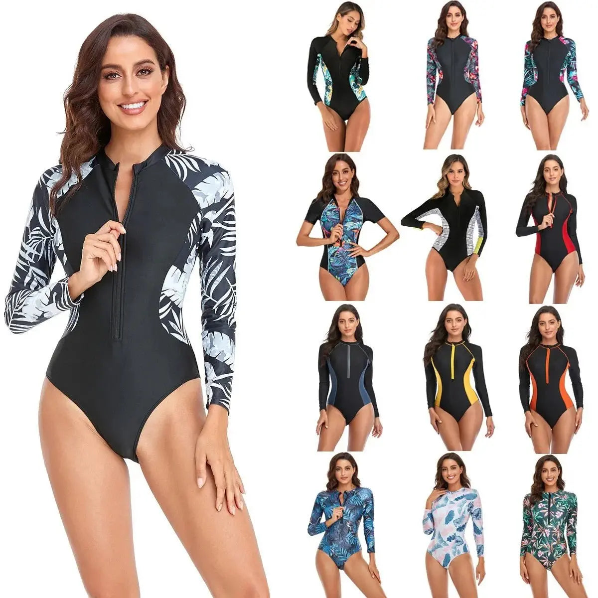 Love Salve Printed Swimsuit Women&amp;#39;s Surfing One Piece - Long Sleeve Coverage