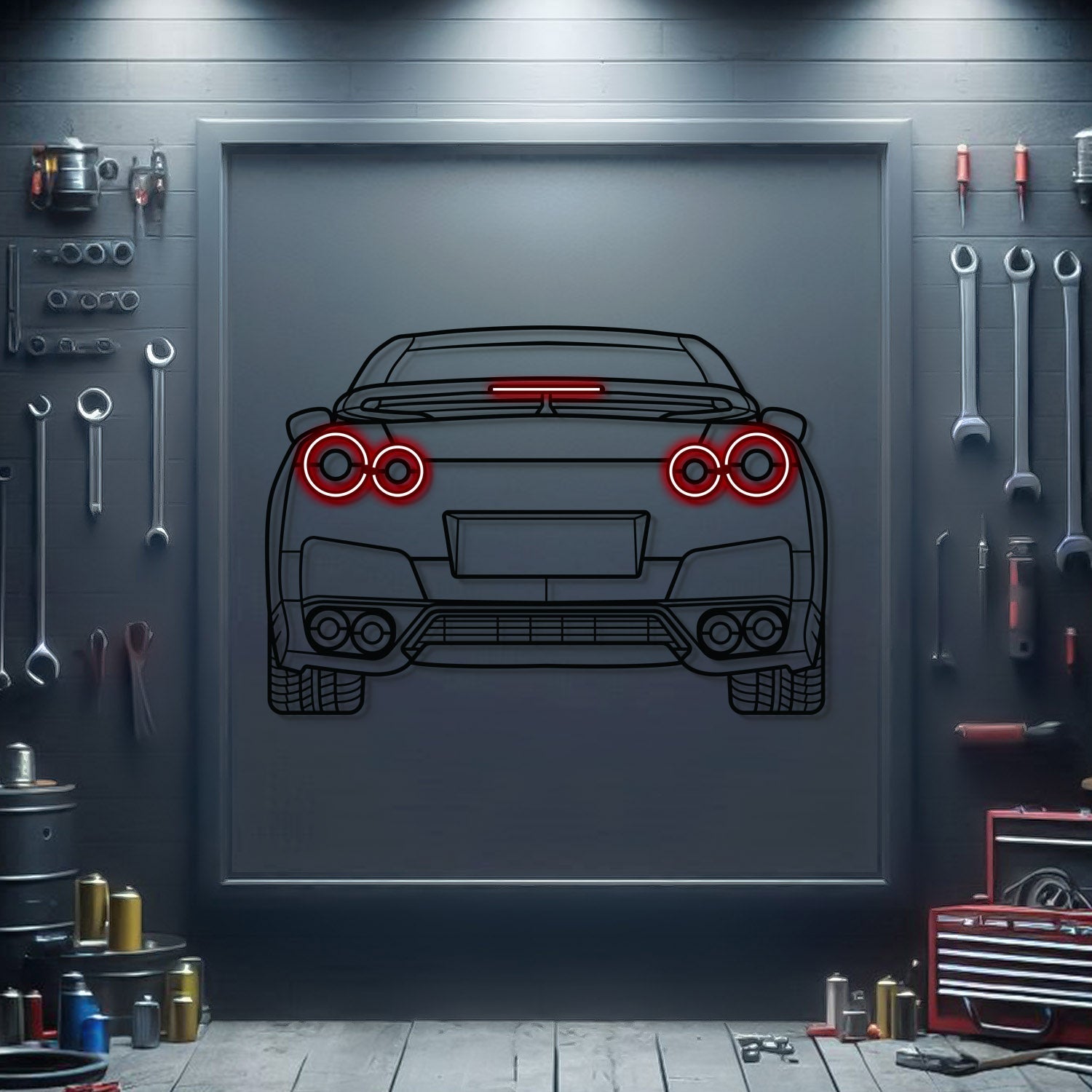 GT-R R35 Back View Metal Neon Car Wall Art - MTN0096