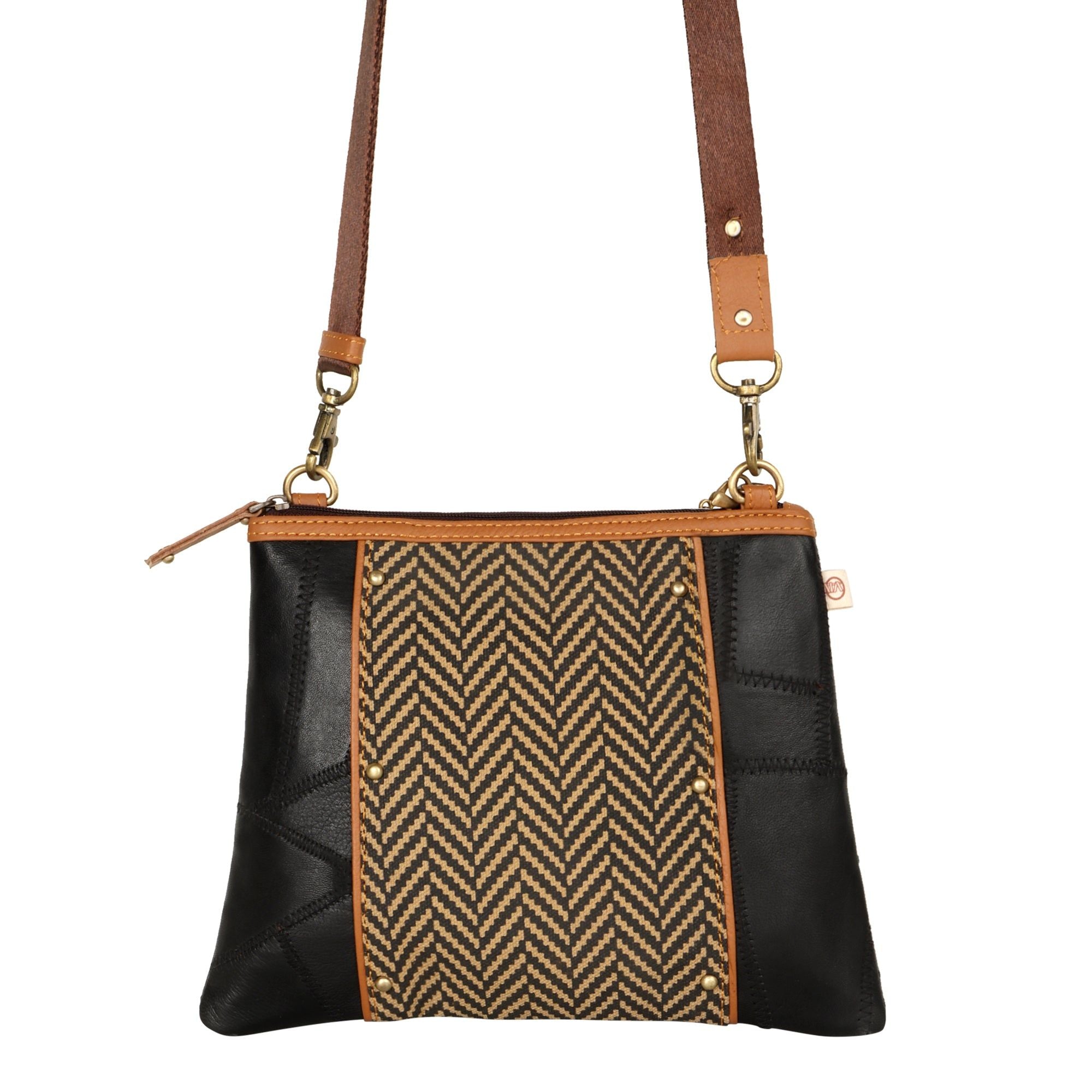 Noa Angled Crossbody Bag - Herringbone