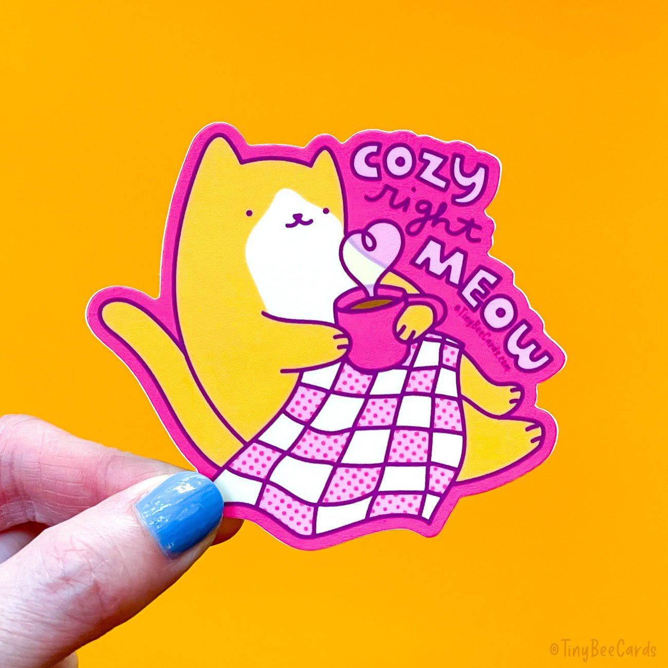 Orange Cat Vinyl Sticker &amp;quot;Cozy Right Meow&amp;quot;