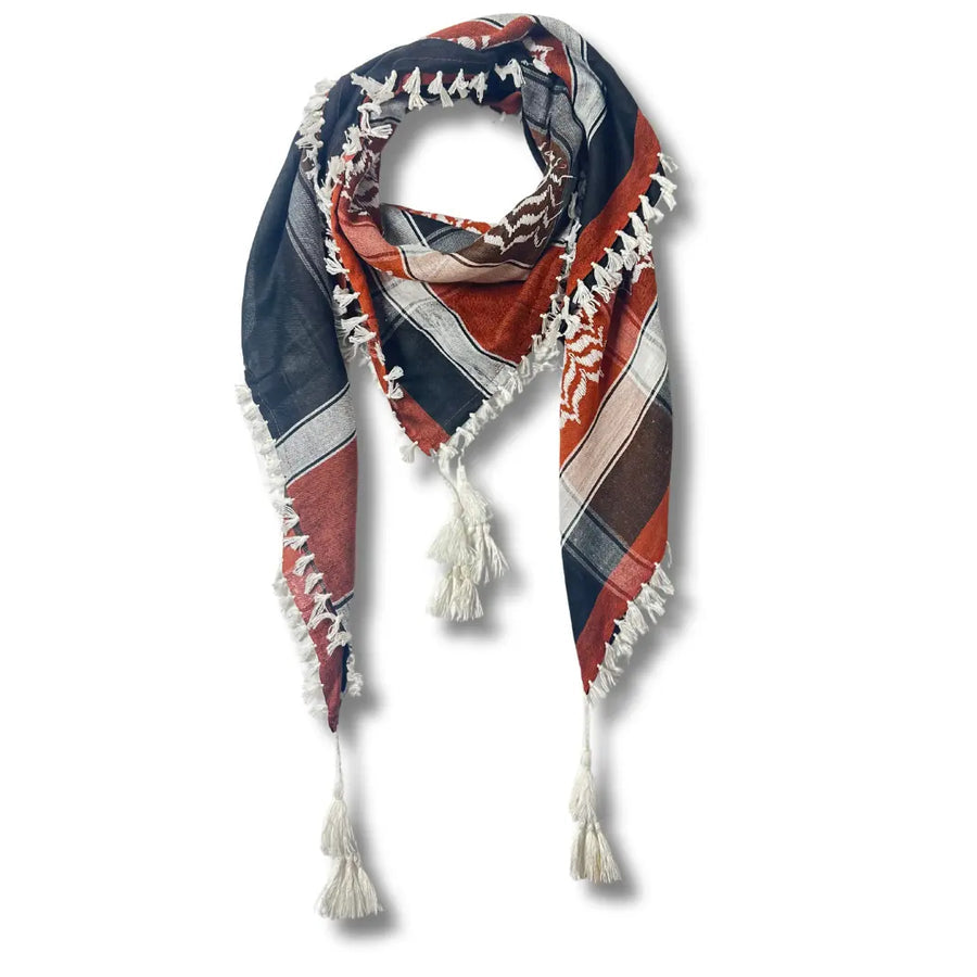 Orange &amp;amp; White Kuffiyeh – Handcrafted Palestinian Scarf with Traditional Elegance