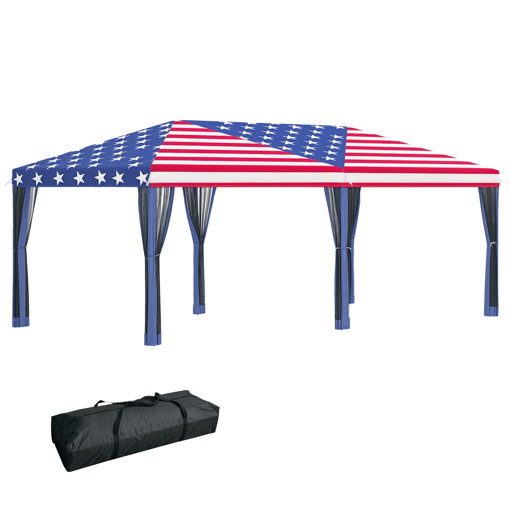 Outsunny 10&amp;#39; x 20&amp;#39; Pop-Up Canopy Tent Gazebo with American Flag Print and 6 Mesh Sidewalls, for Outdoor Events