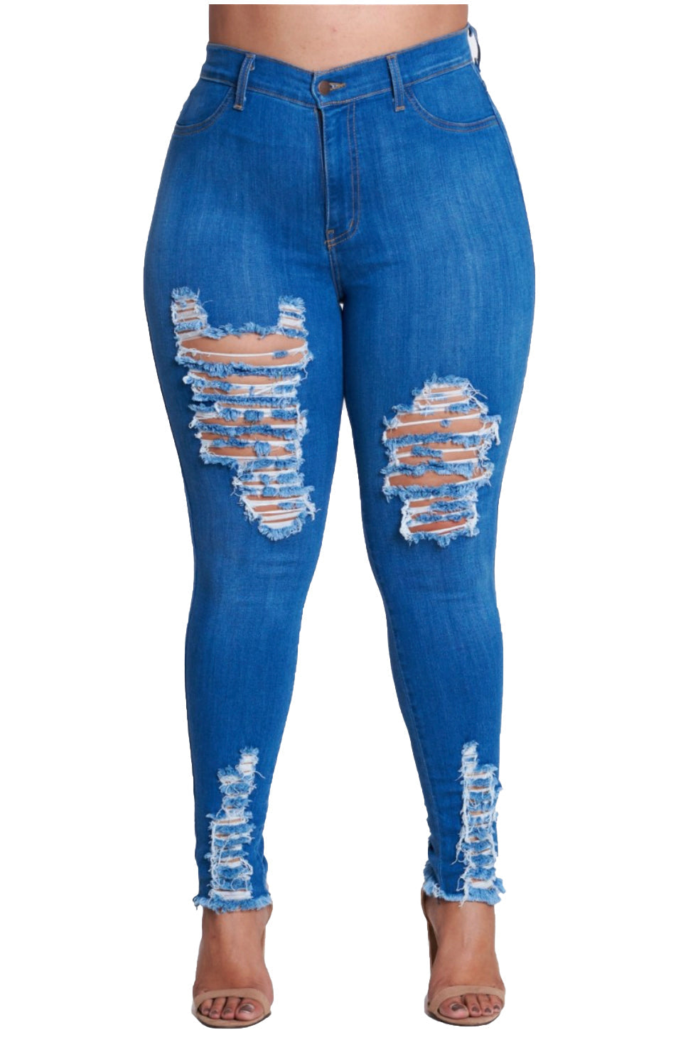 {{P1209}} Curvy Distressed Skinny Jeans