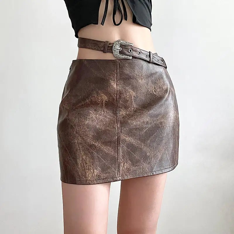 Style Loft Collection Zanaro Vintage Brown Tie-Dye Vegan Leather Skirt