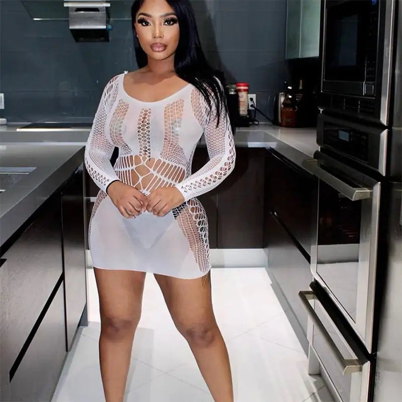 Style Loft Collection Way Too Much For You To Handle Slim Fit Long Sleeve Fishnet Dress