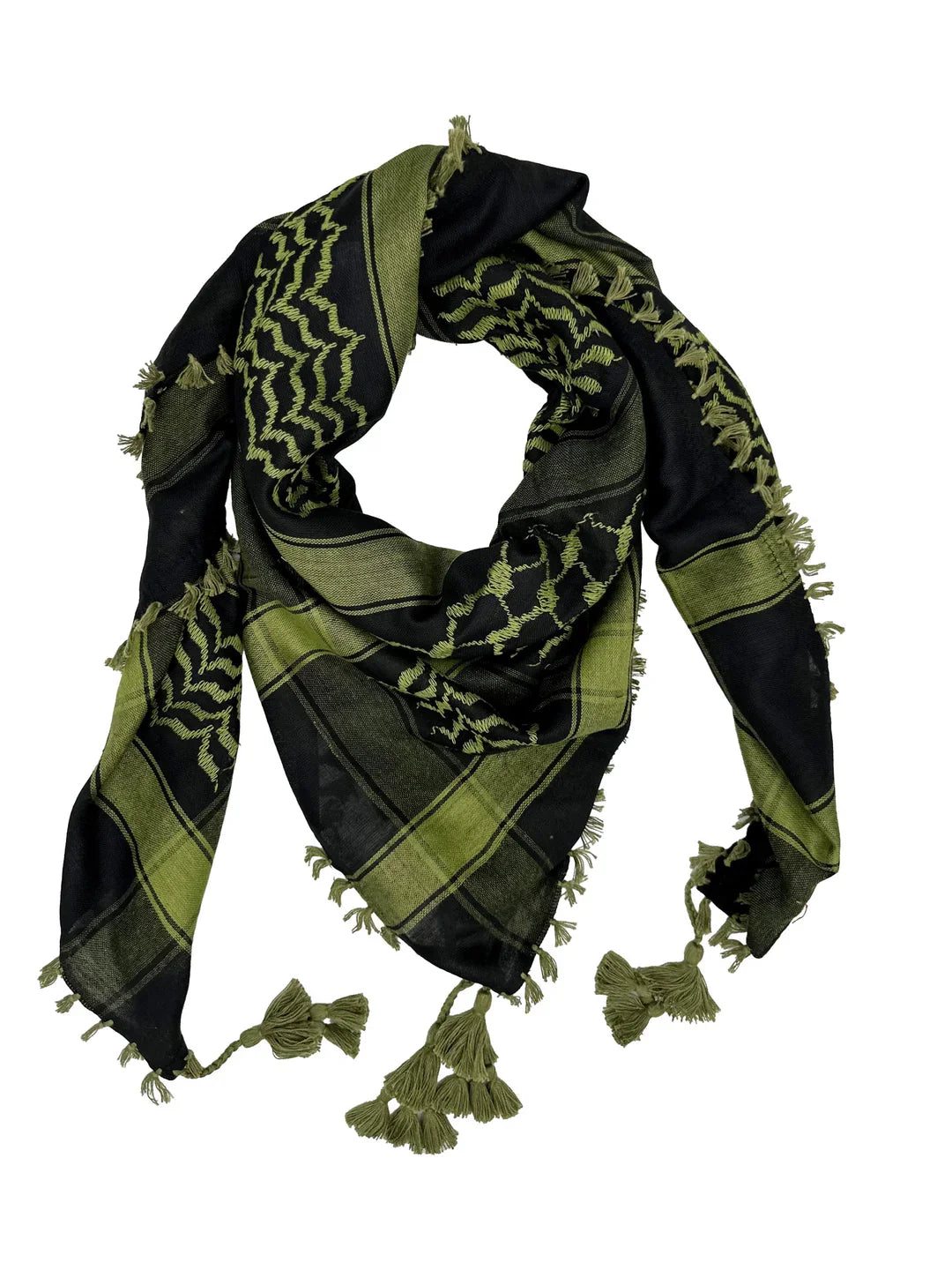 Olive &amp;amp; Black Kuffiyeh – Handcrafted Palestinian Scarf with Traditional Elegance
