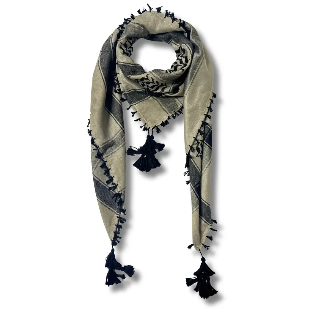 Mustard &amp;amp; Black Kuffiyeh – Handcrafted Palestinian Scarf with Traditional Elegance