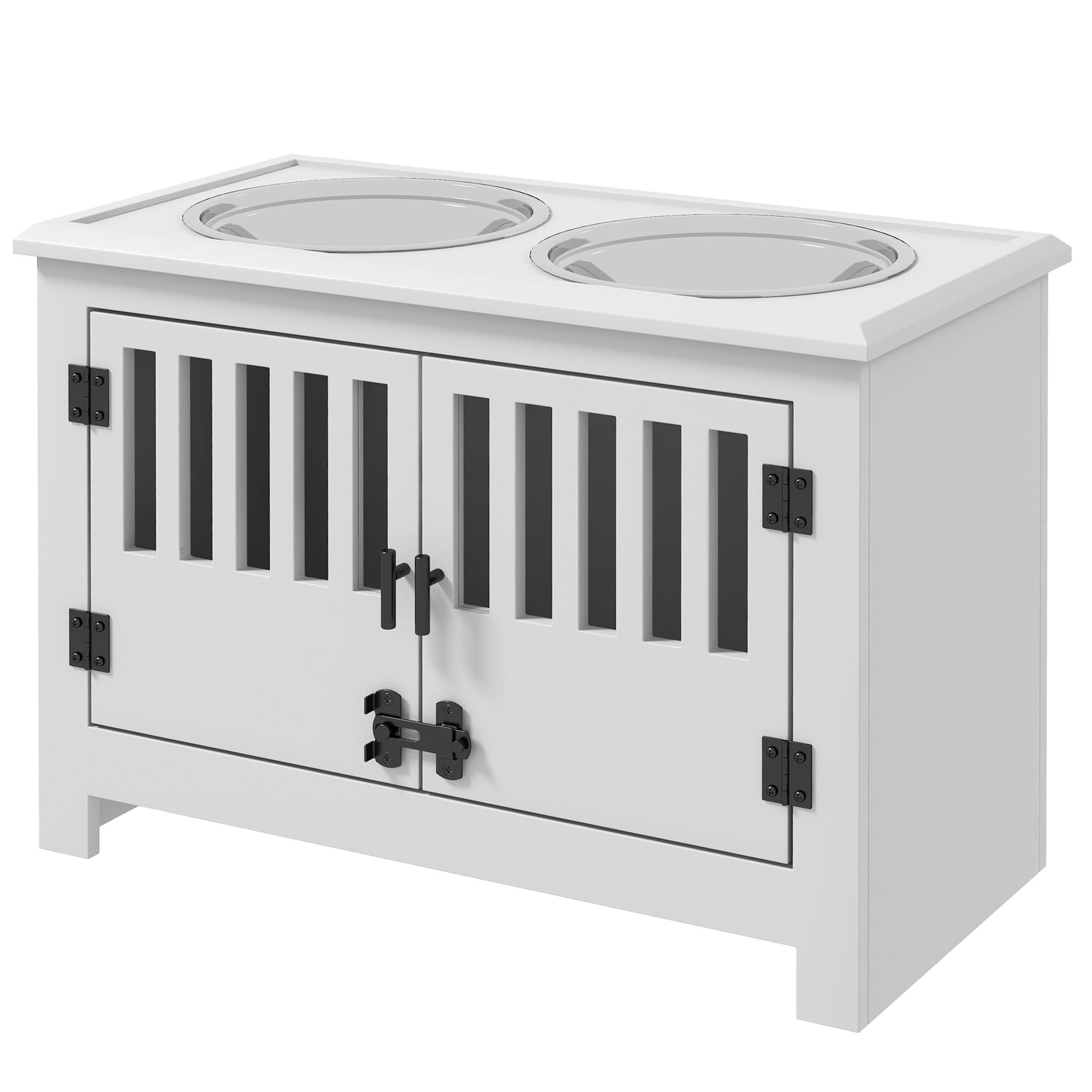PawHut Dog Food Storage Cabinet with Bowls &amp;amp; Dog Feeding Station, White