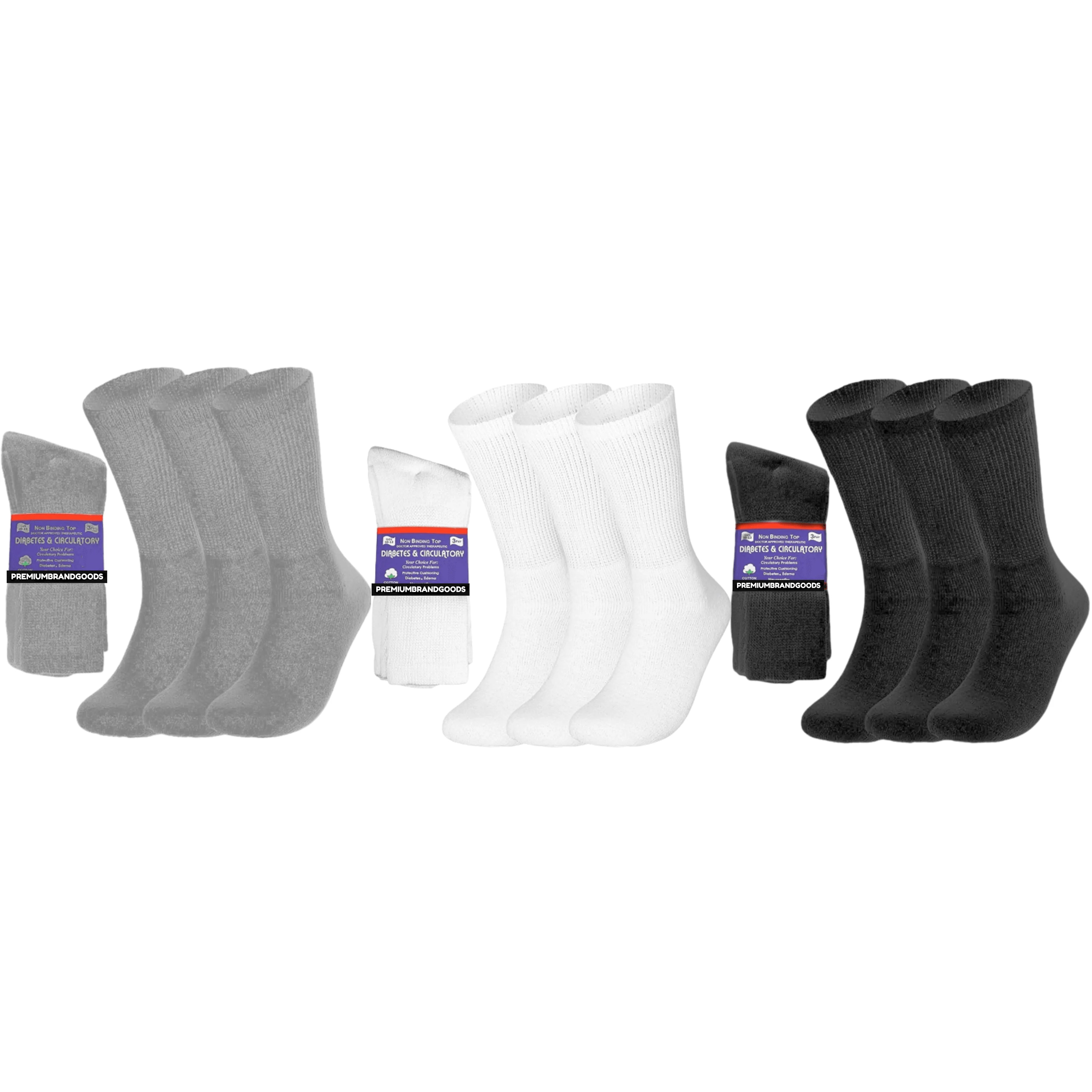 PBG 6 Pairs Physician-Approved Diabetic Compression Non Binding Socks for Men &amp;amp; Women, Multi-Color, 3 Sizes